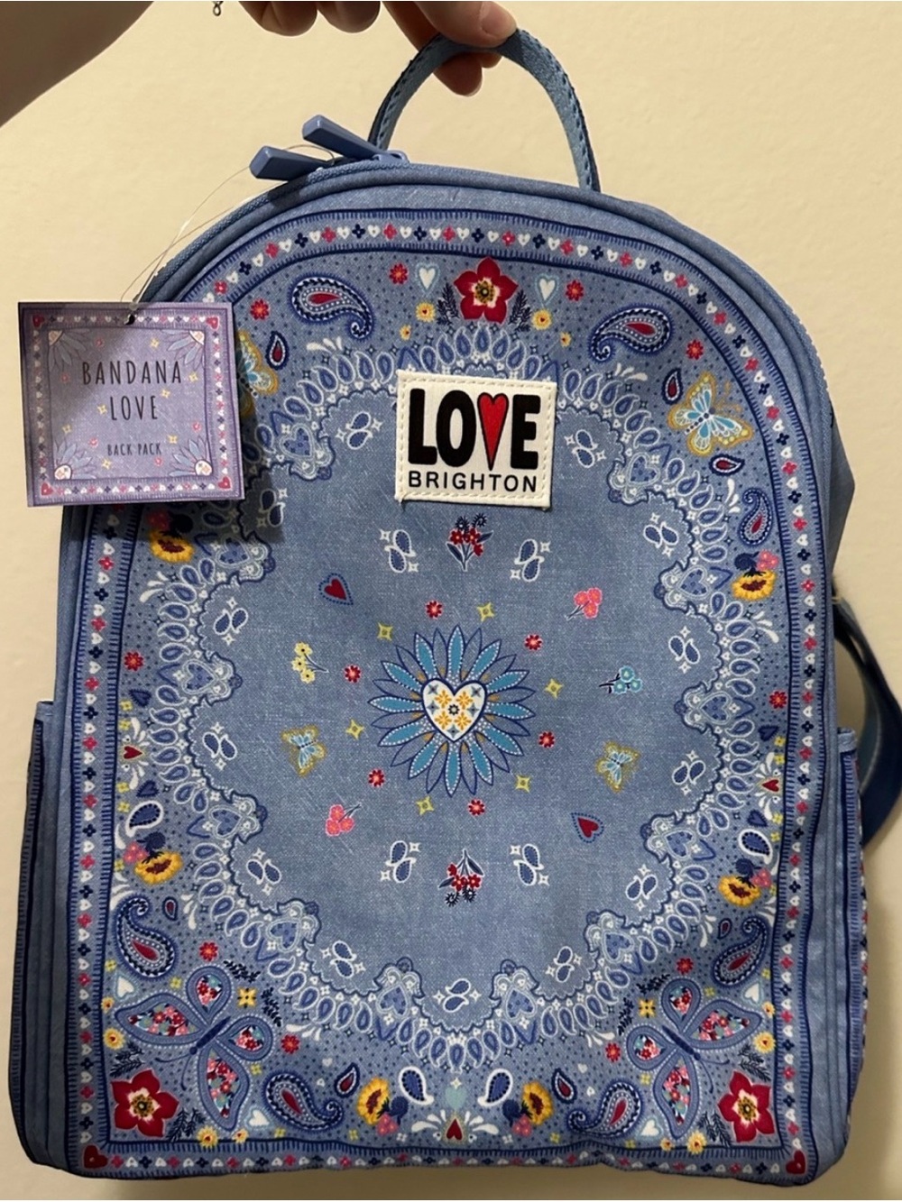 🎸🎸🎸BOGOHO🎸🎸🎸Brighton Blue Bandana-Print 'Love' Backpack